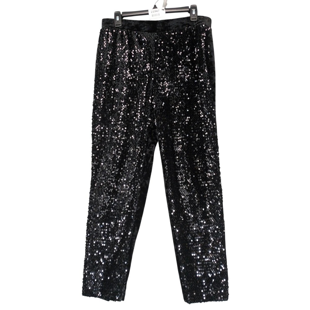 Chico's‎ Black Sequin Velvet Pull On Pants Size 0.5 Womens 6 Glam Party Clubwear